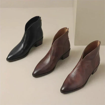 Botines de cuero de tacón bajo para mujer MAISON LORÉ