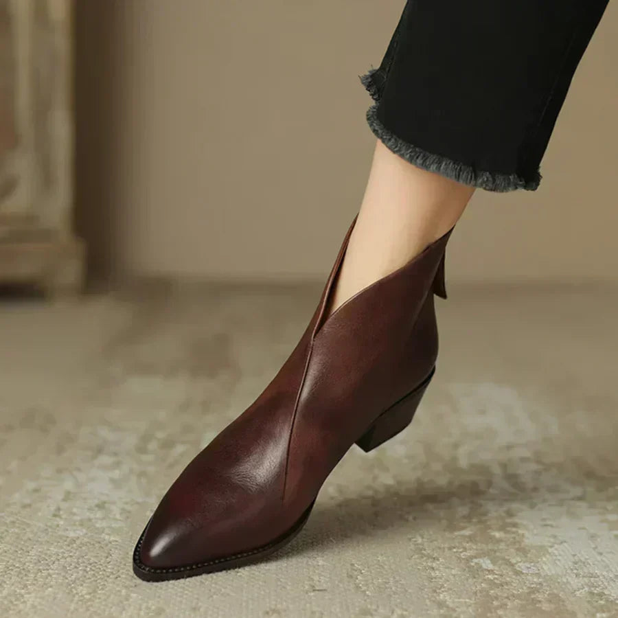 Botines de cuero de tacón bajo para mujer MAISON LORÉ
